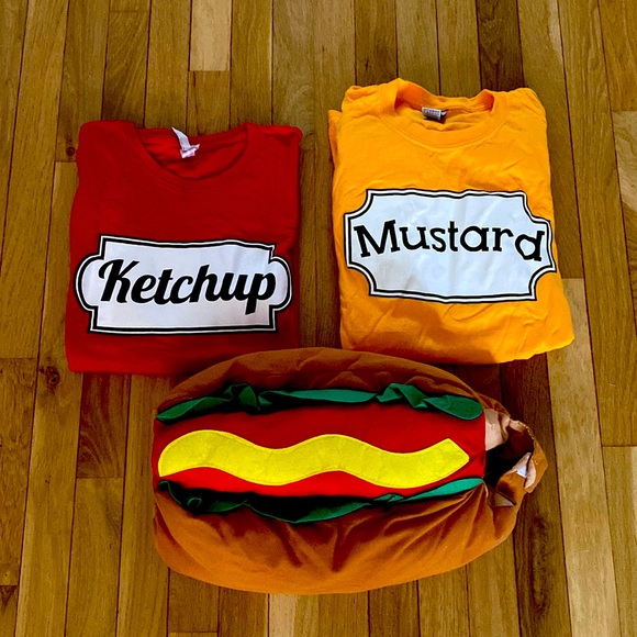 Cute Dog Family Halloween Costume: Hot Dog, Ketchup & Mustard. Worn only once.